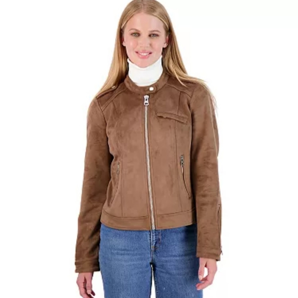 CollectionWomens Sebby Collection Women's Sebby Bonded Faux Suede Racing Jacke - Picture 12 of 12